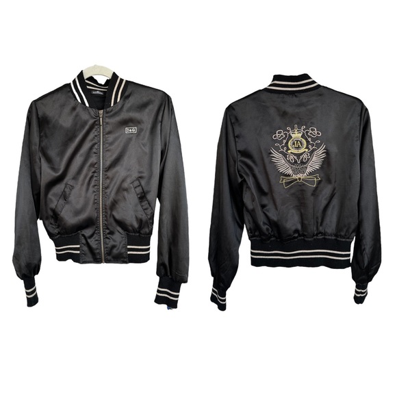 Dolce & Gabbana Vtg. Y2K black satin Bomber jacket embroidery Logo S - Picture 8 of 15